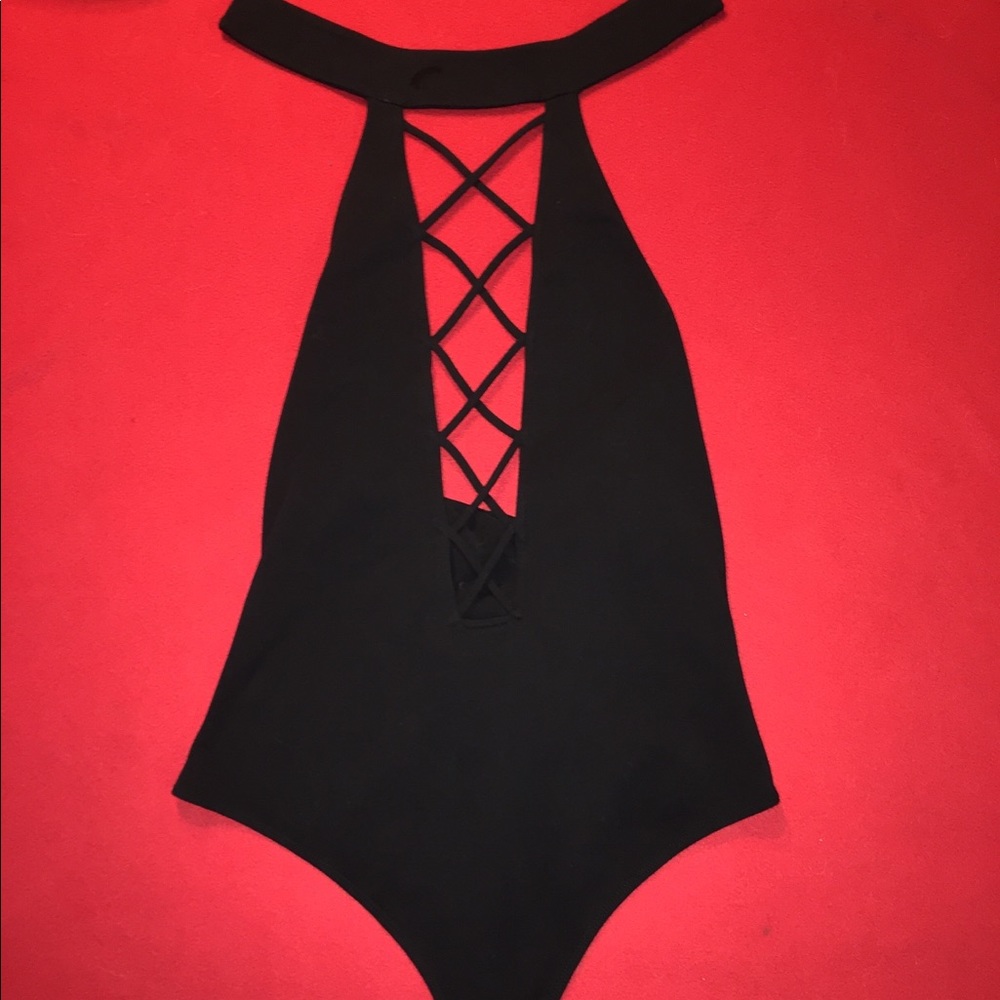 New express one eleven black bodysuit thong size m